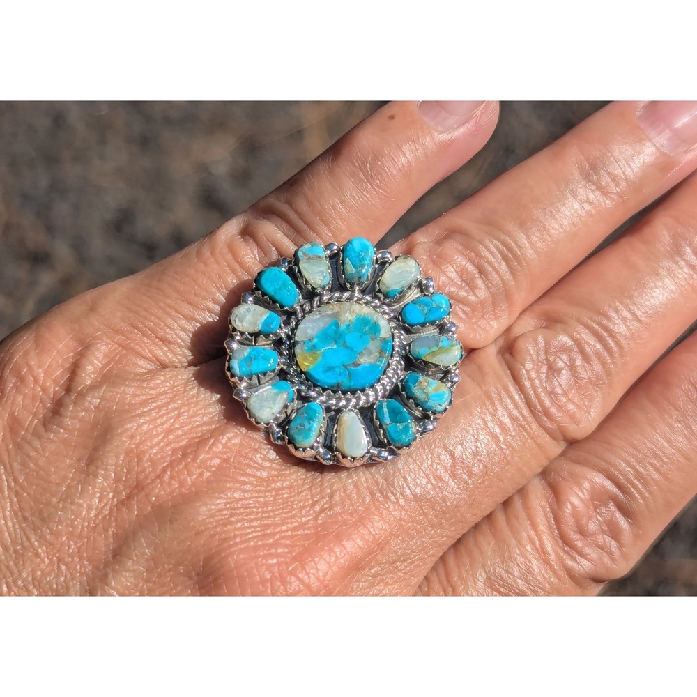 Navajo Jewelry Turquoise Silver‎ Ring Handmade Native American Adjustable ***